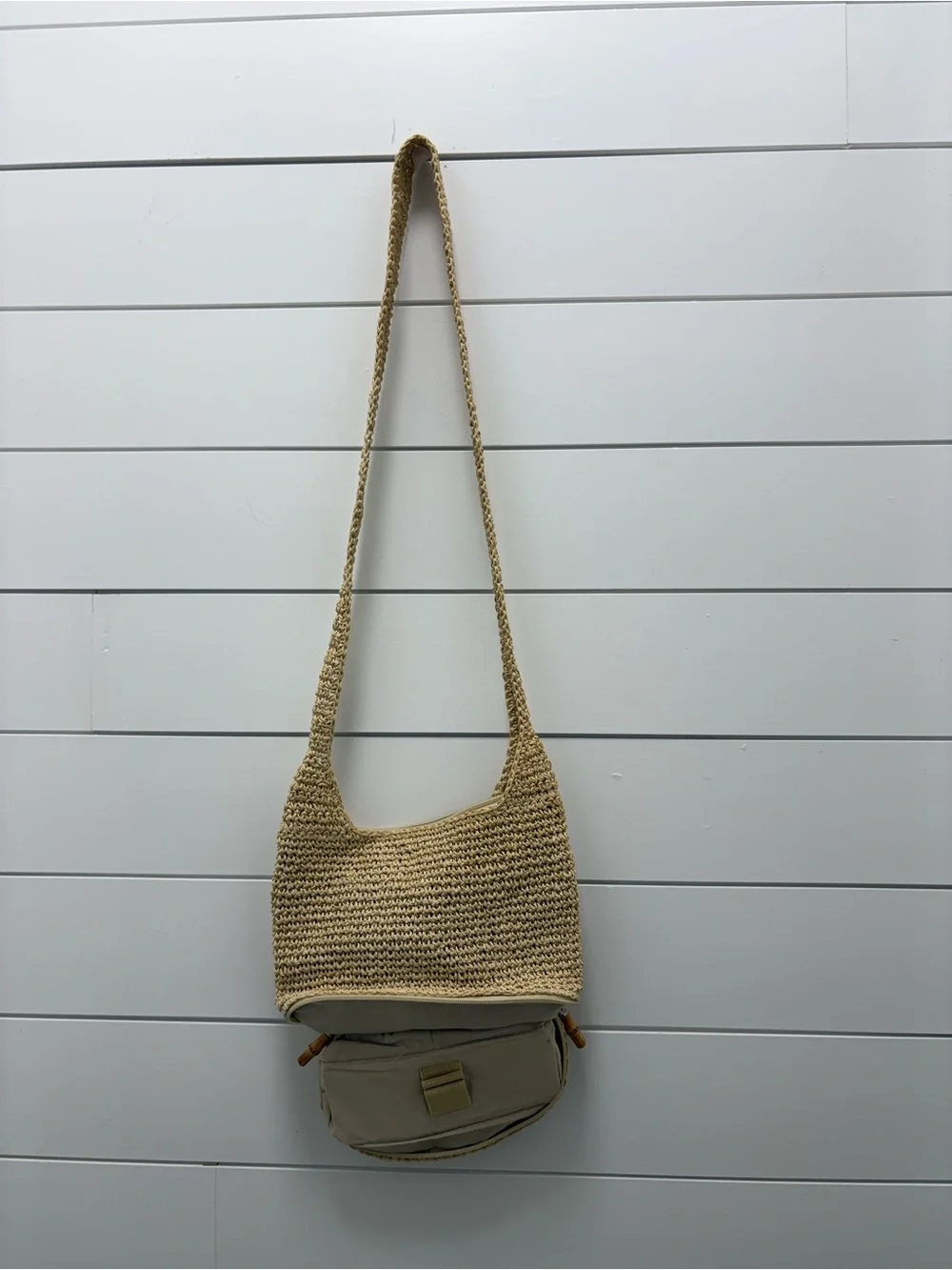Woven Shoulder Bag in Natural Beige - Lightweight Summer Tote